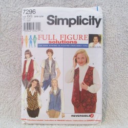 7296 Simplicity REVERSIBLE 1-2 BREASTED BACK TIE OR NOT VESTS PATTERN 18W-24W UNCUT